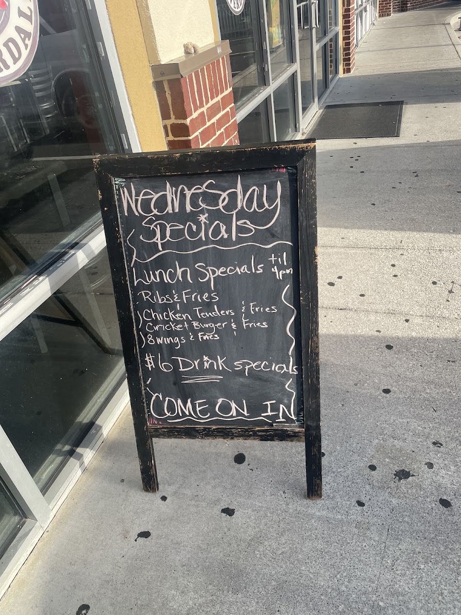 J.R. Crickets Riverdale menu board