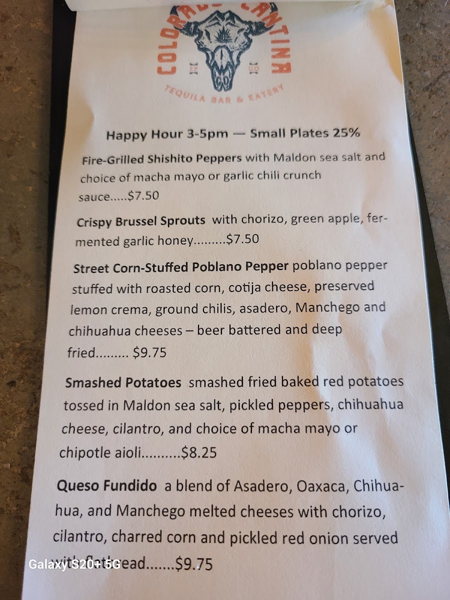 Colorado Cantina menu board