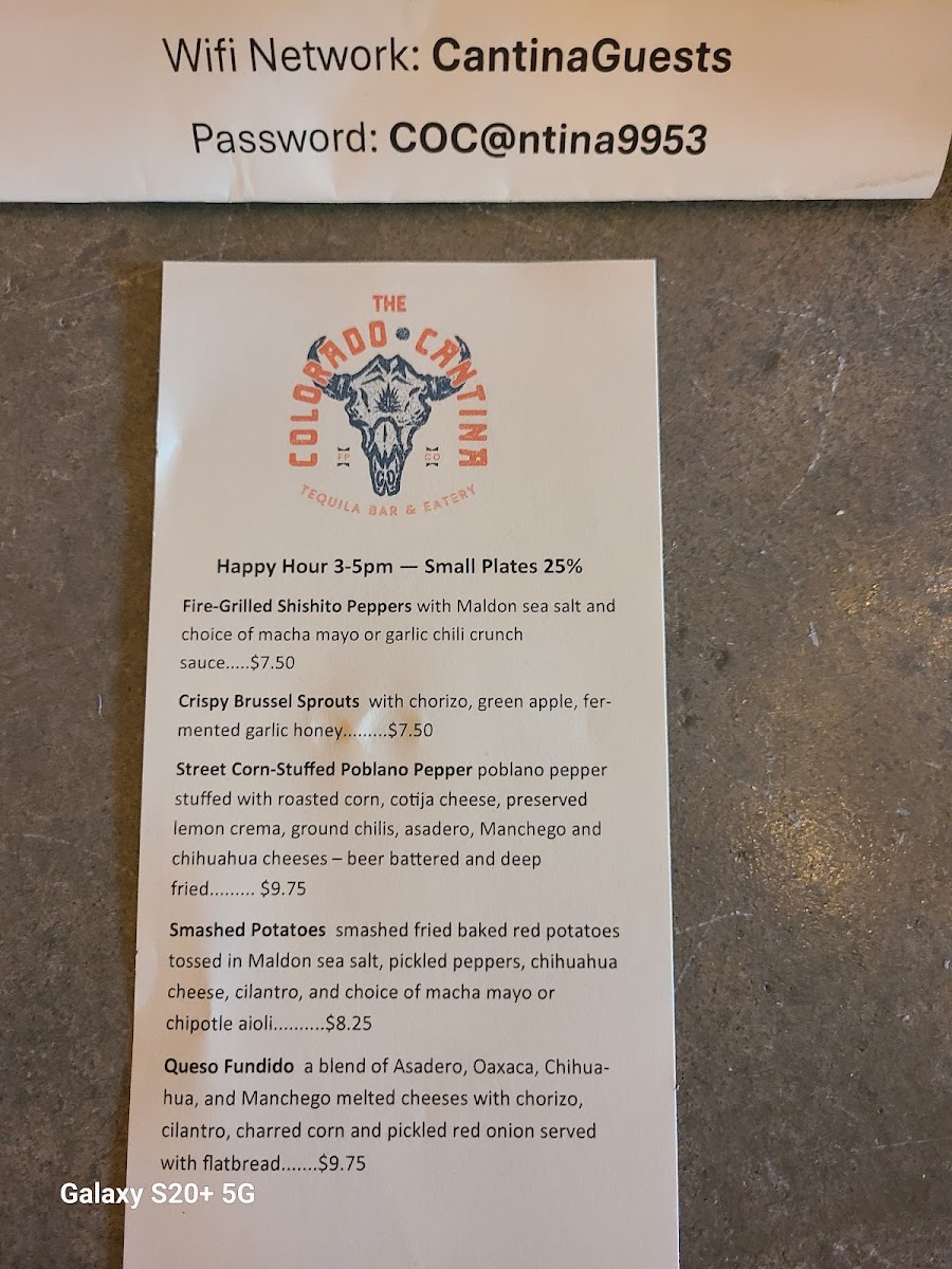 Colorado Cantina menu board