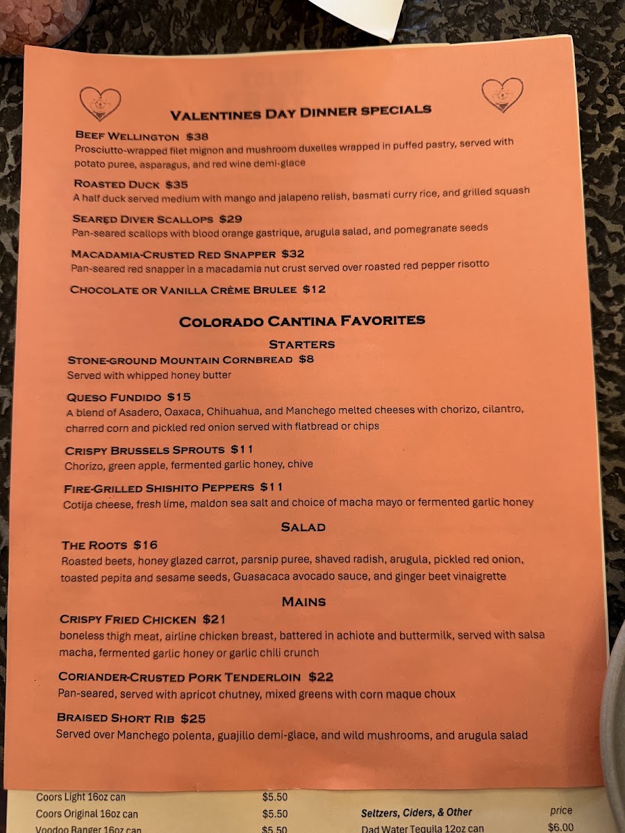 Colorado Cantina menu board
