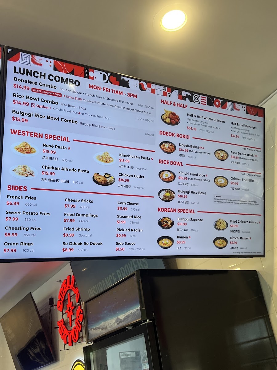 bb.q Chicken Dublin menu board
