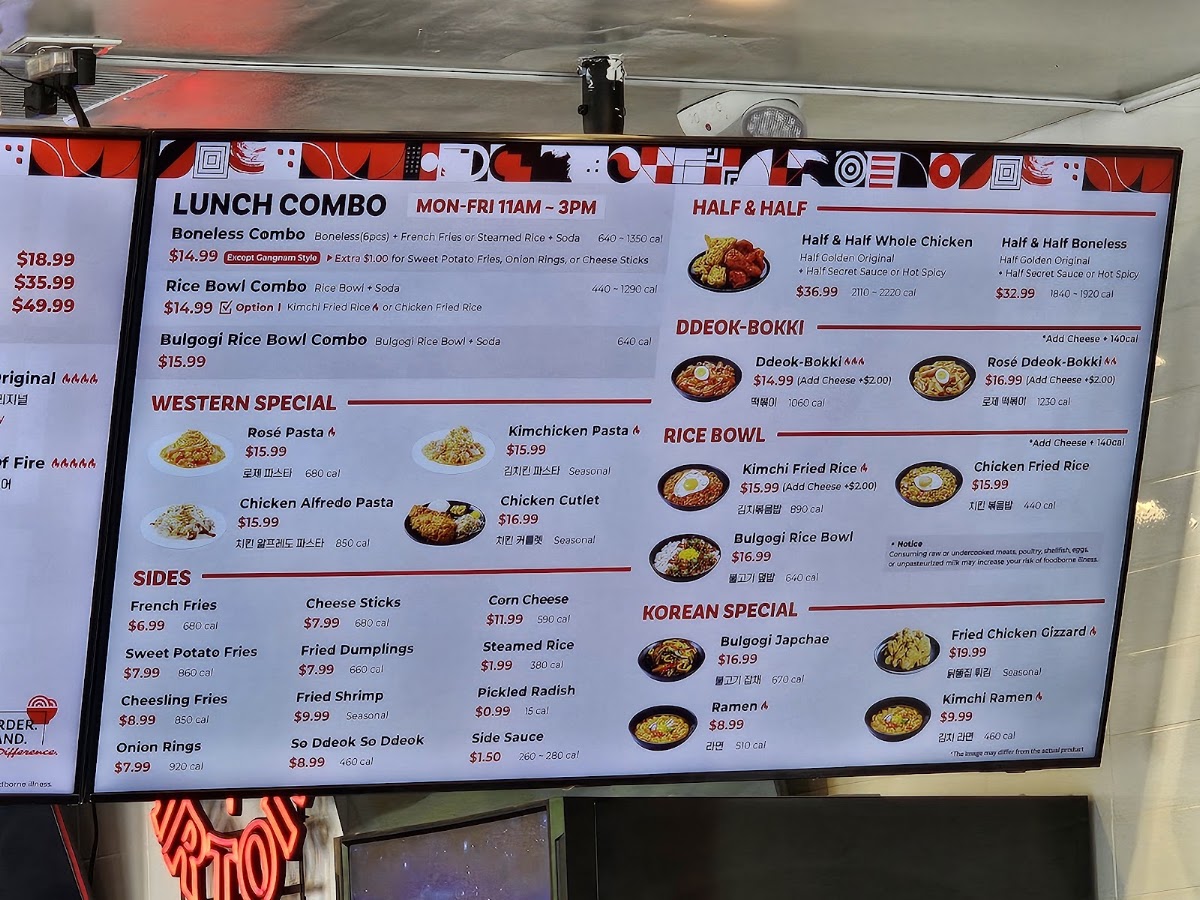 bb.q Chicken Dublin menu board
