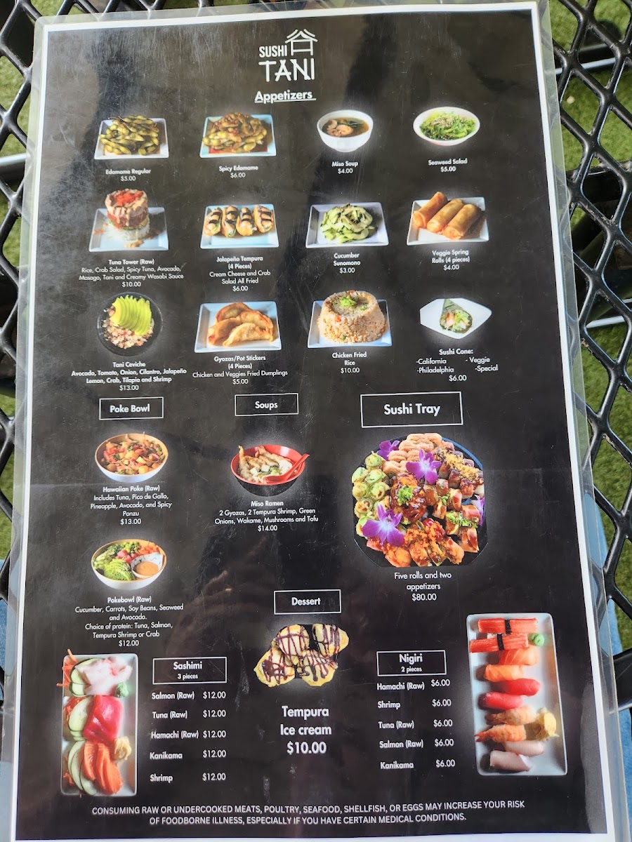 Sushi Tani menu board