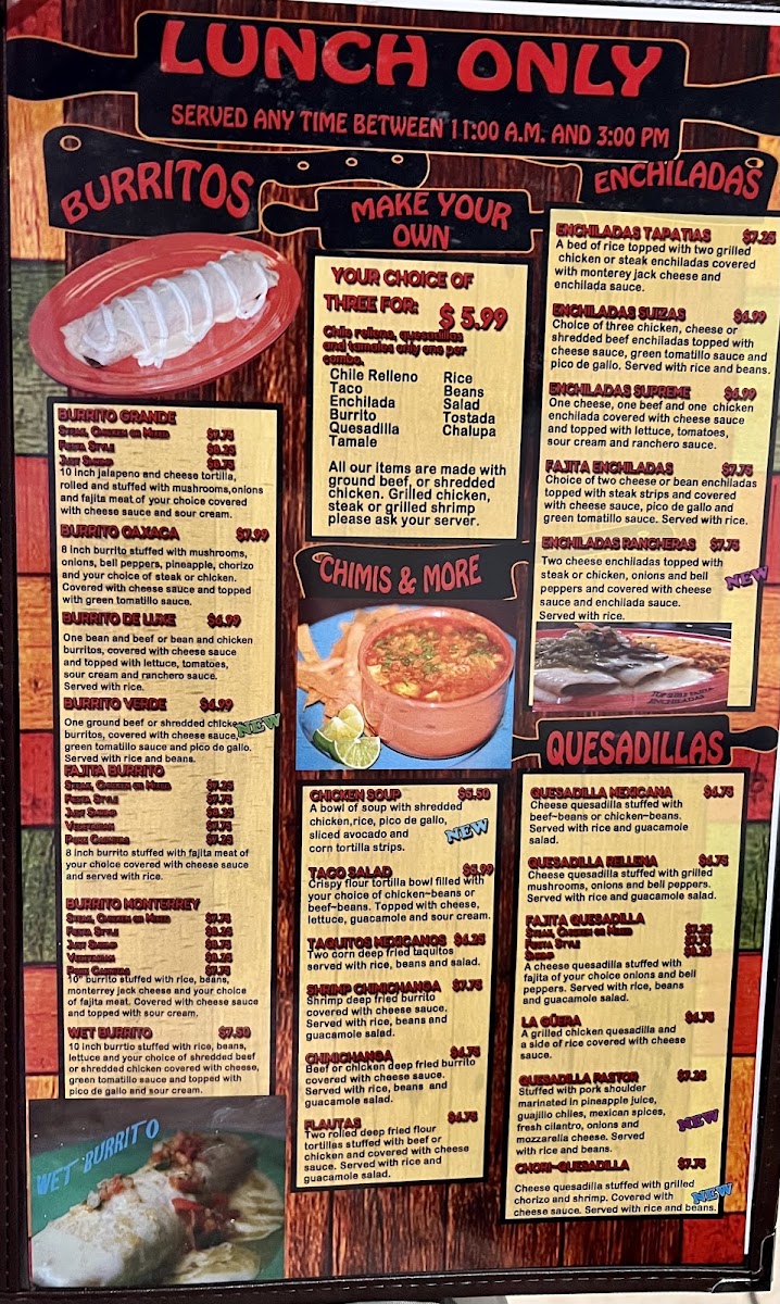 Los Cabos Mexican Restaurant menu board