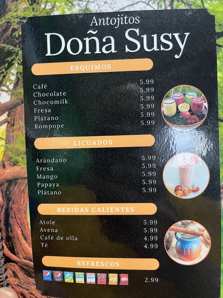 Antojitos Doña Susy menu board