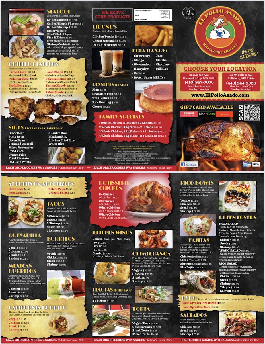 El Pollo Asado menu board