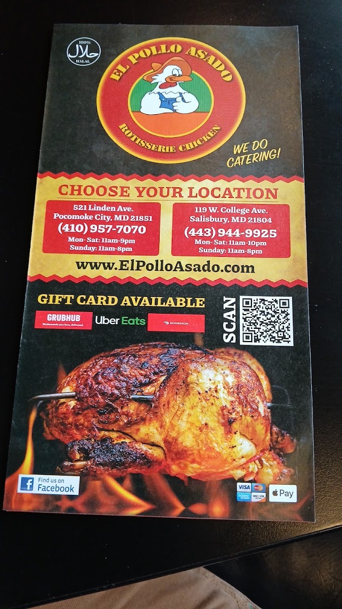 El Pollo Asado menu board
