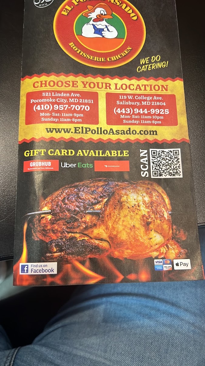 El Pollo Asado menu board