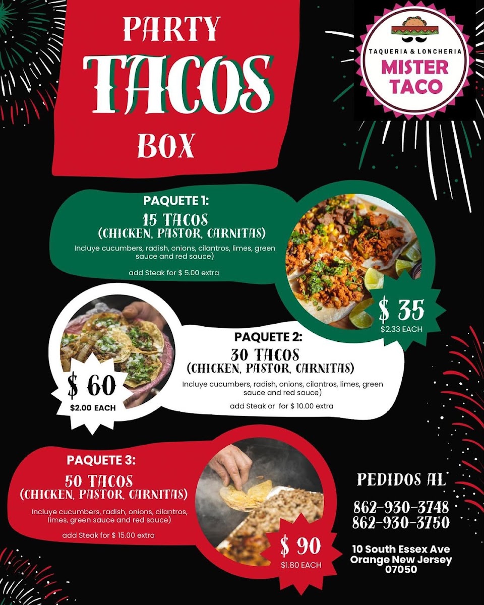 Mister Taco menu board