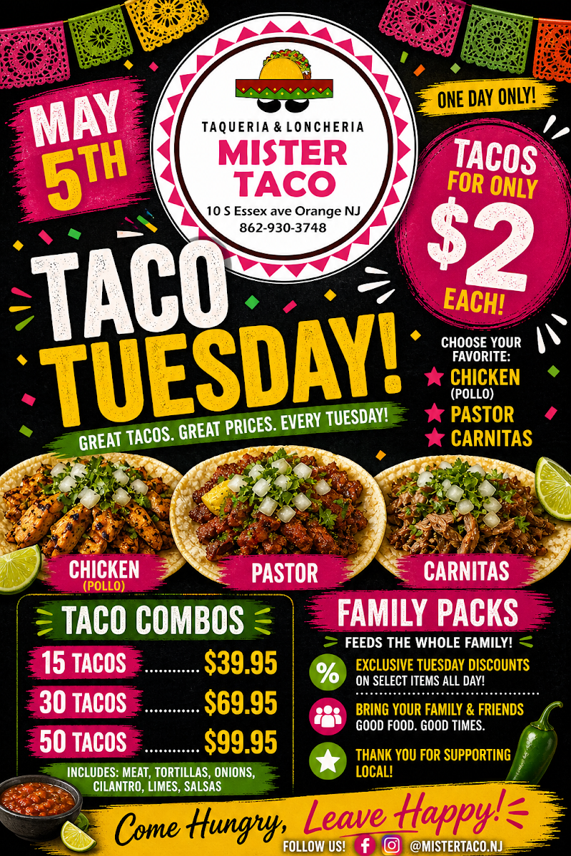 Mister Taco menu board