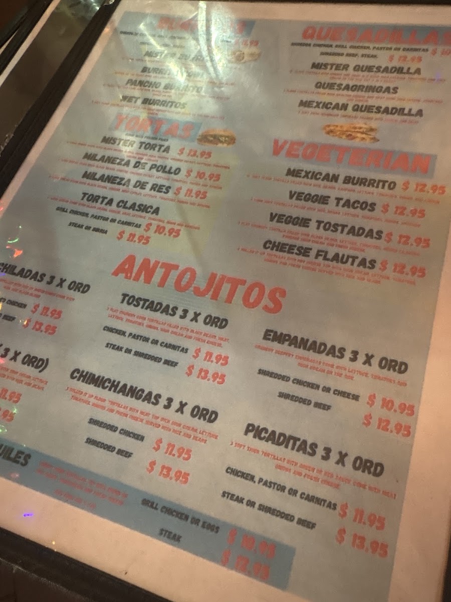 Mister Taco menu board