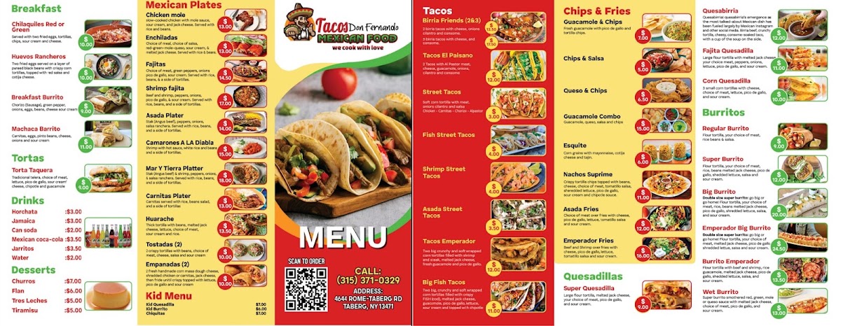 Tacos Don Fernando menu board