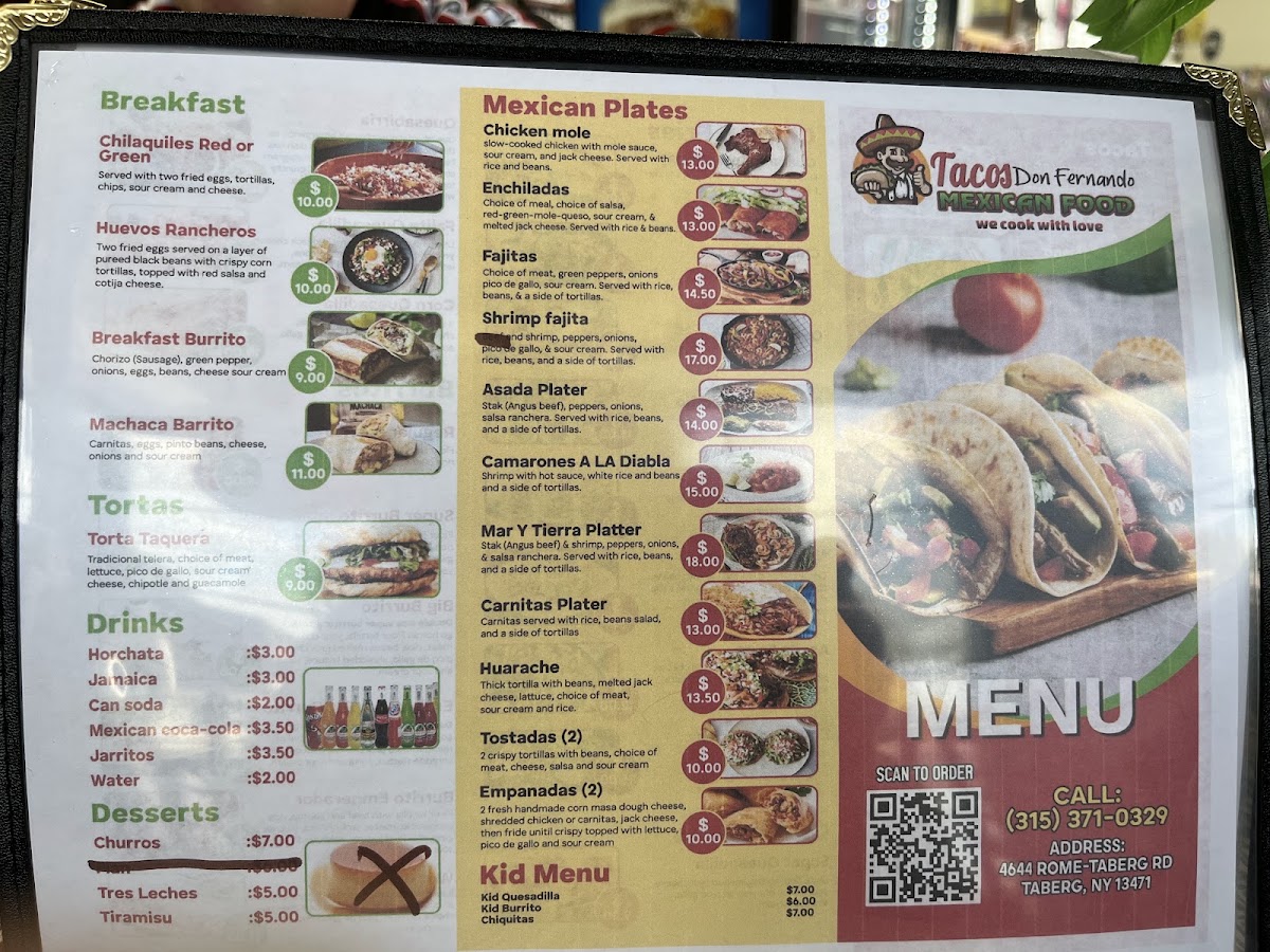Tacos Don Fernando menu board
