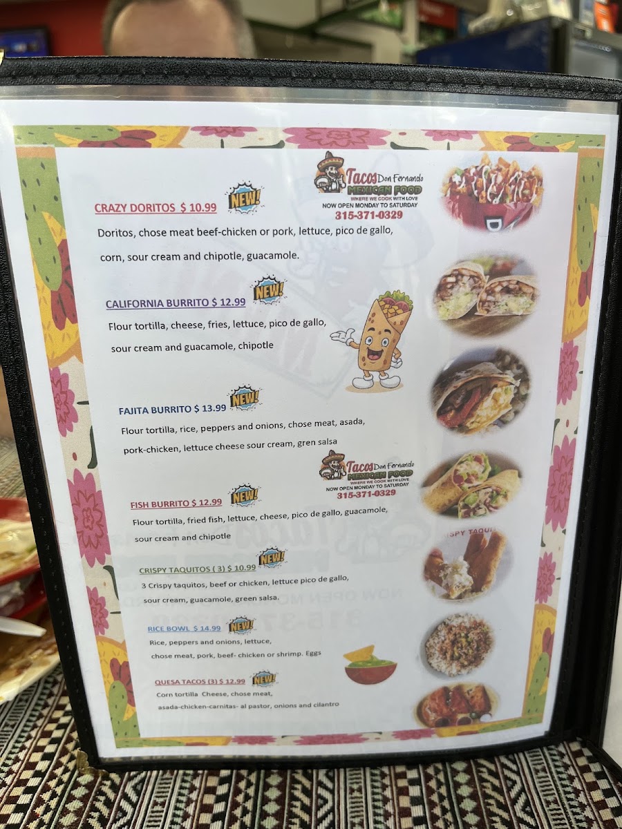 Tacos Don Fernando menu board