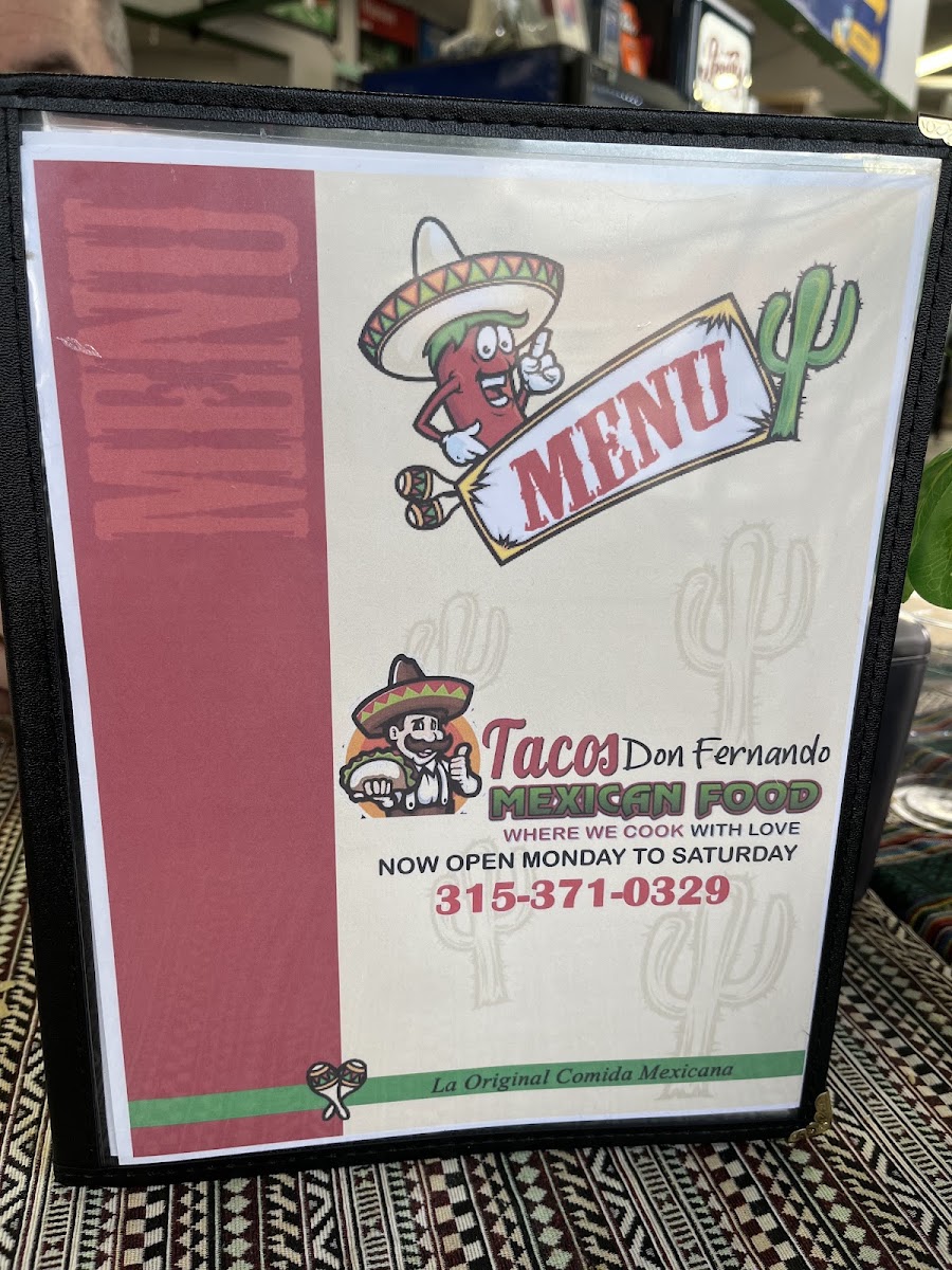 Tacos Don Fernando menu board