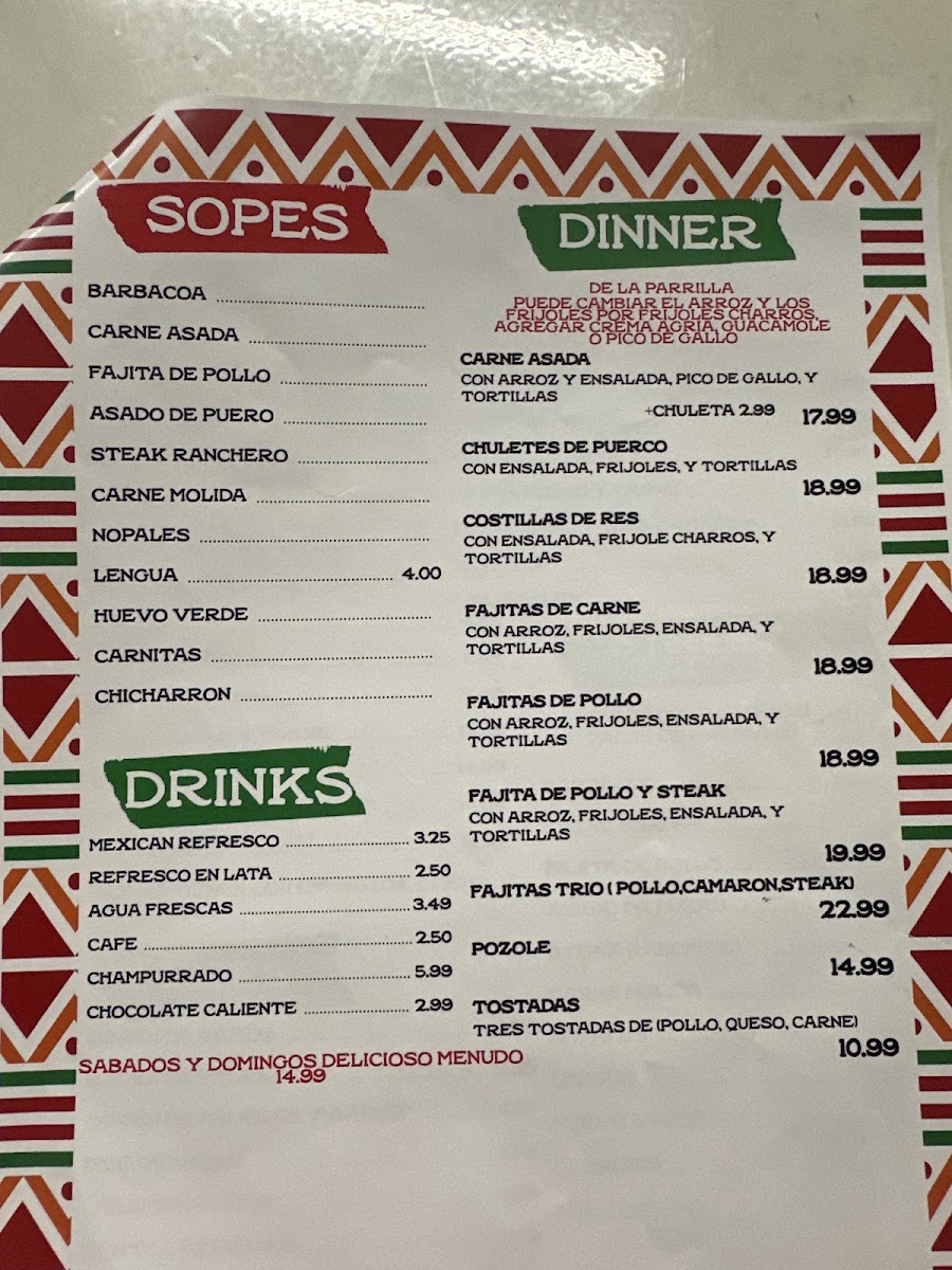 Los 3 Hermanos menu board