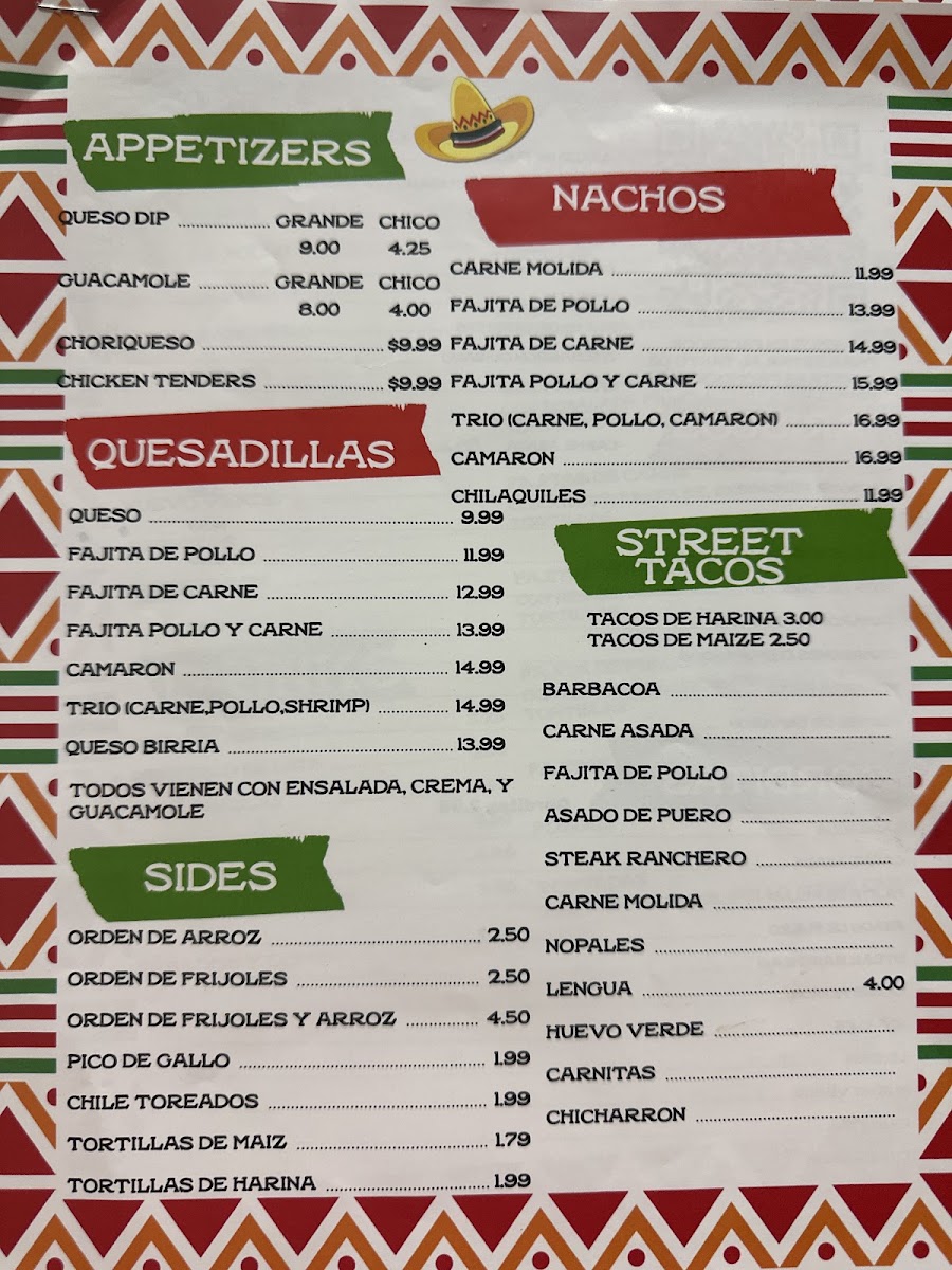 Los 3 Hermanos menu board