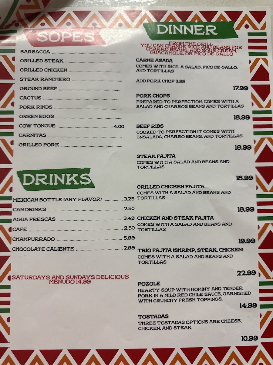 Los 3 Hermanos menu board