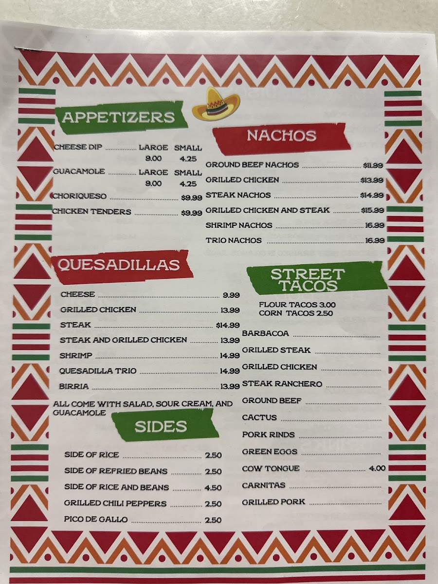 Los 3 Hermanos menu board