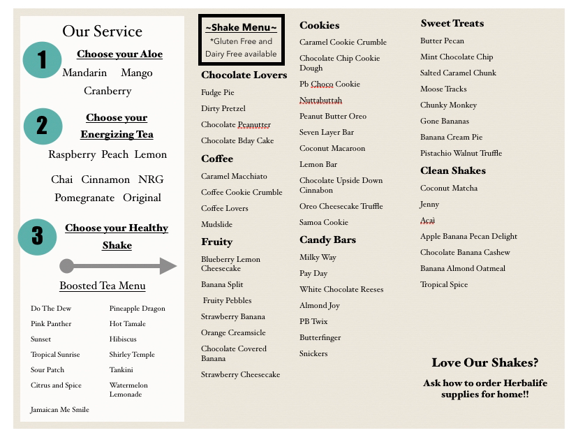 Good Life Nutrition menu board