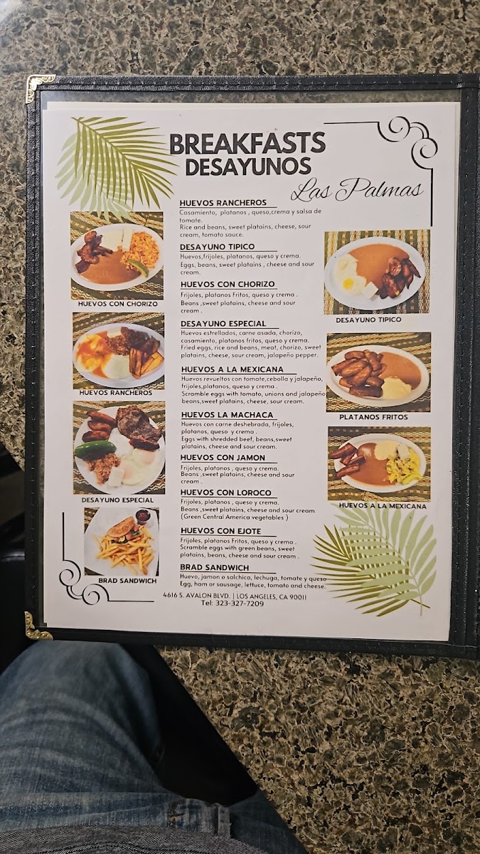 Restaurante y Pupuseria Las Palmas menu board