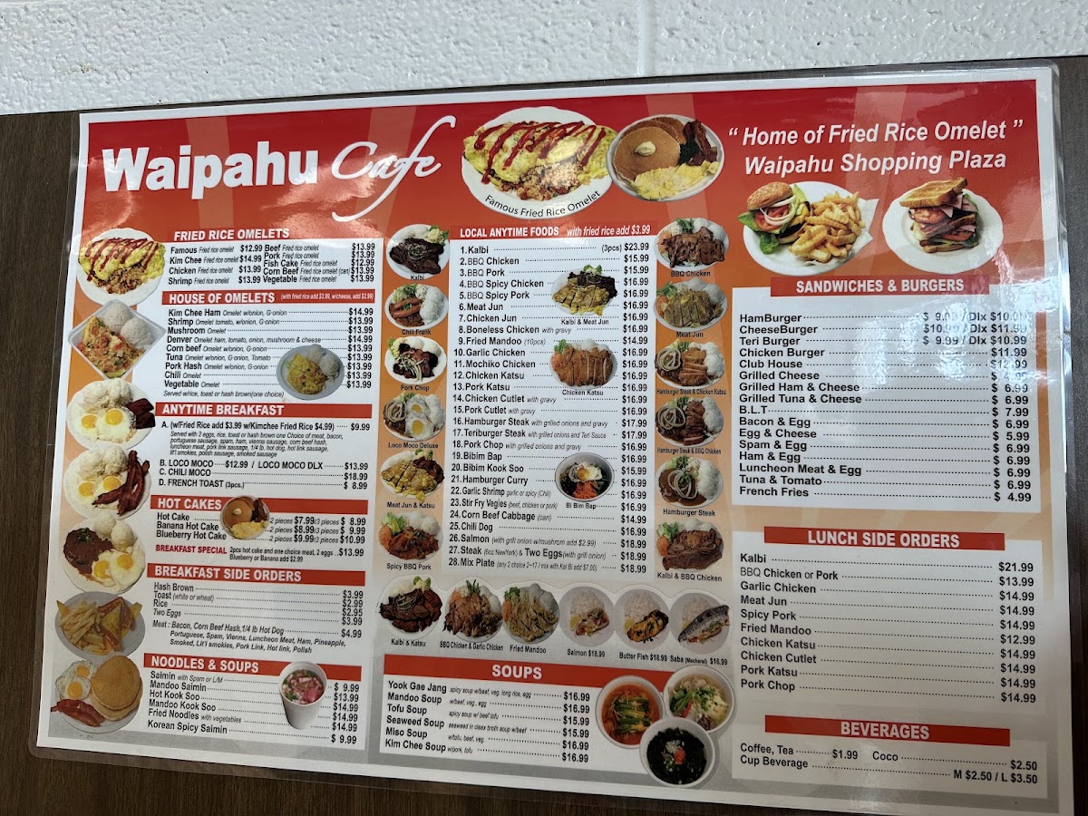 Waipahu Cafe menu board