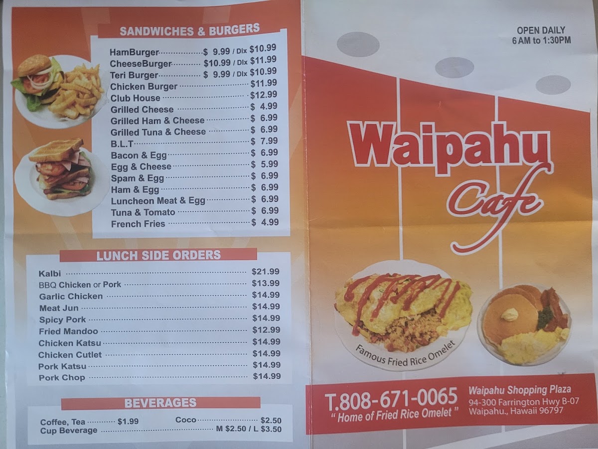 Waipahu Cafe menu board