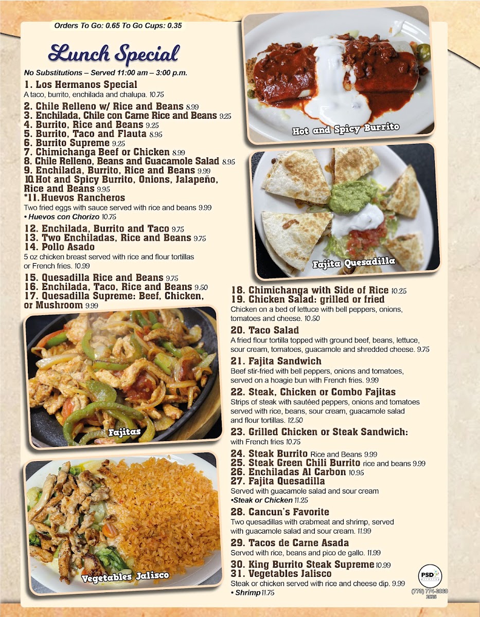 Los Hermanos Mexican Restaurant menu board