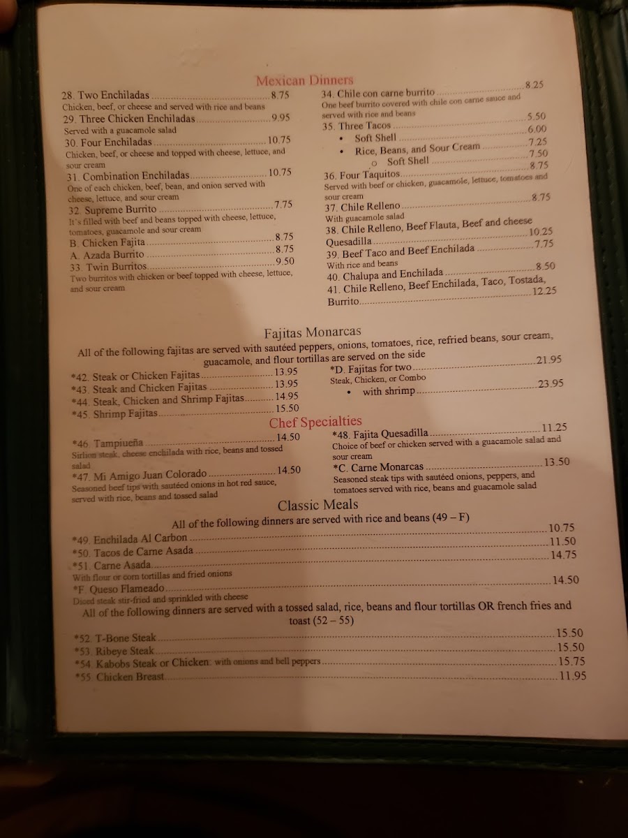 Los Hermanos Mexican Restaurant menu board