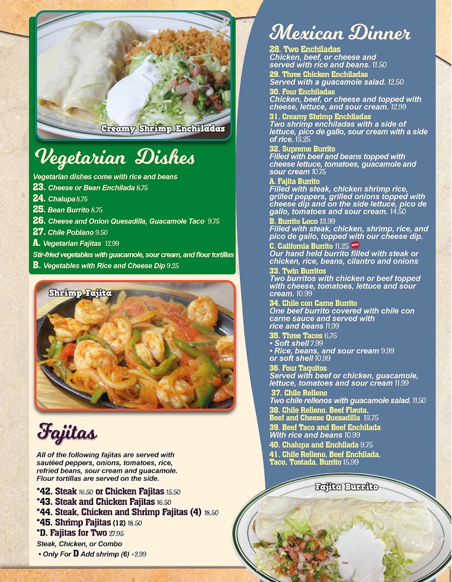 Los Hermanos Mexican Restaurant menu board