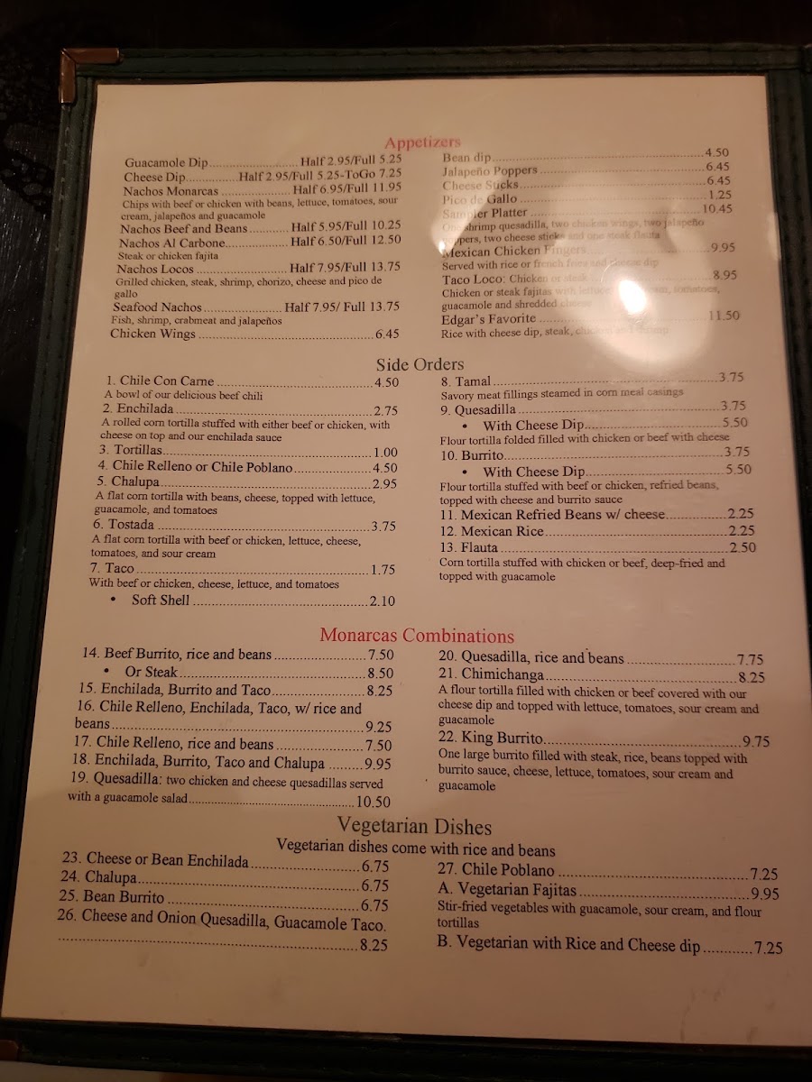 Los Hermanos Mexican Restaurant menu board