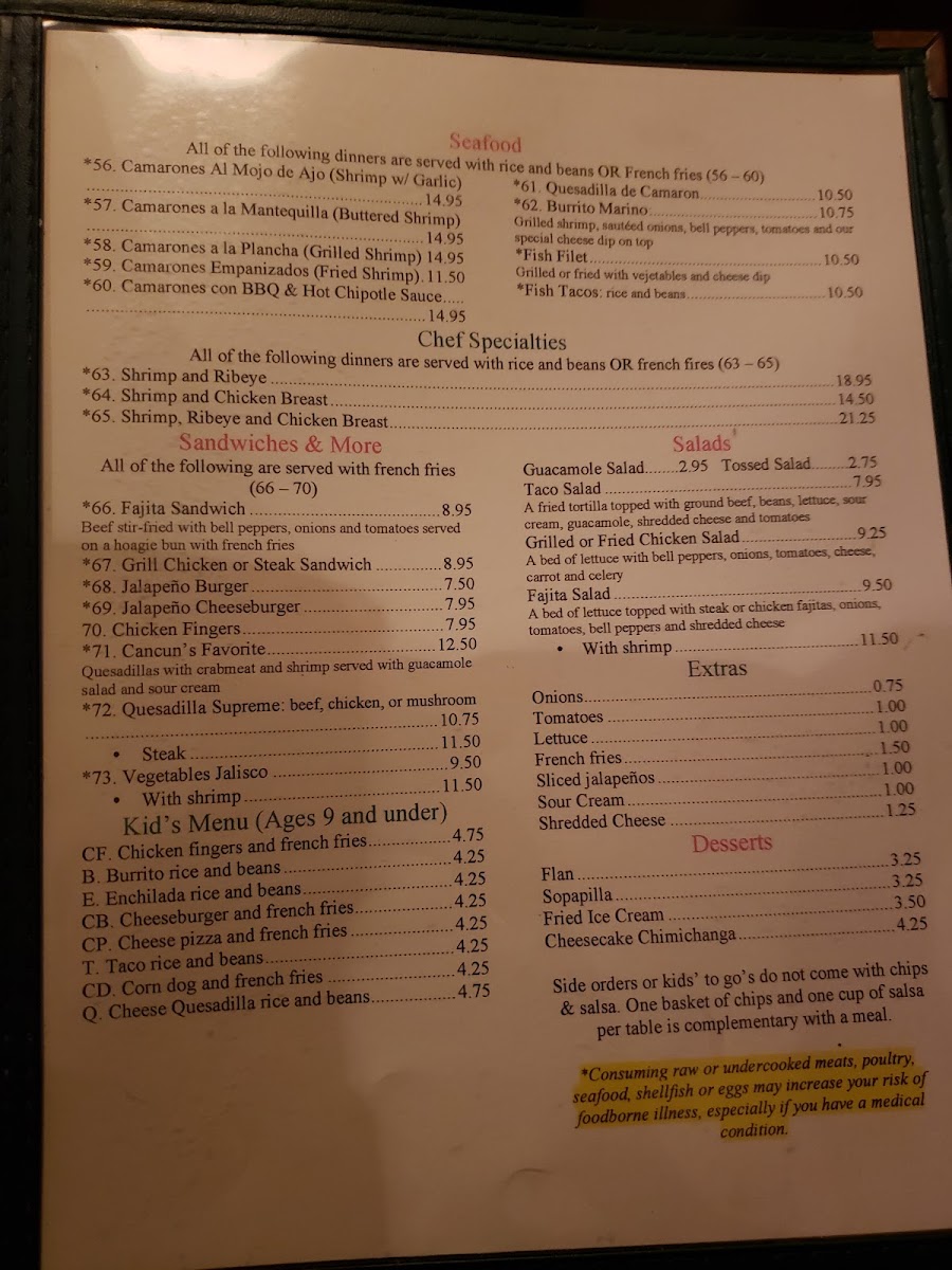 Los Hermanos Mexican Restaurant menu board