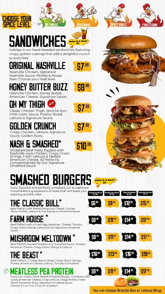 Nash & Smashed menu board