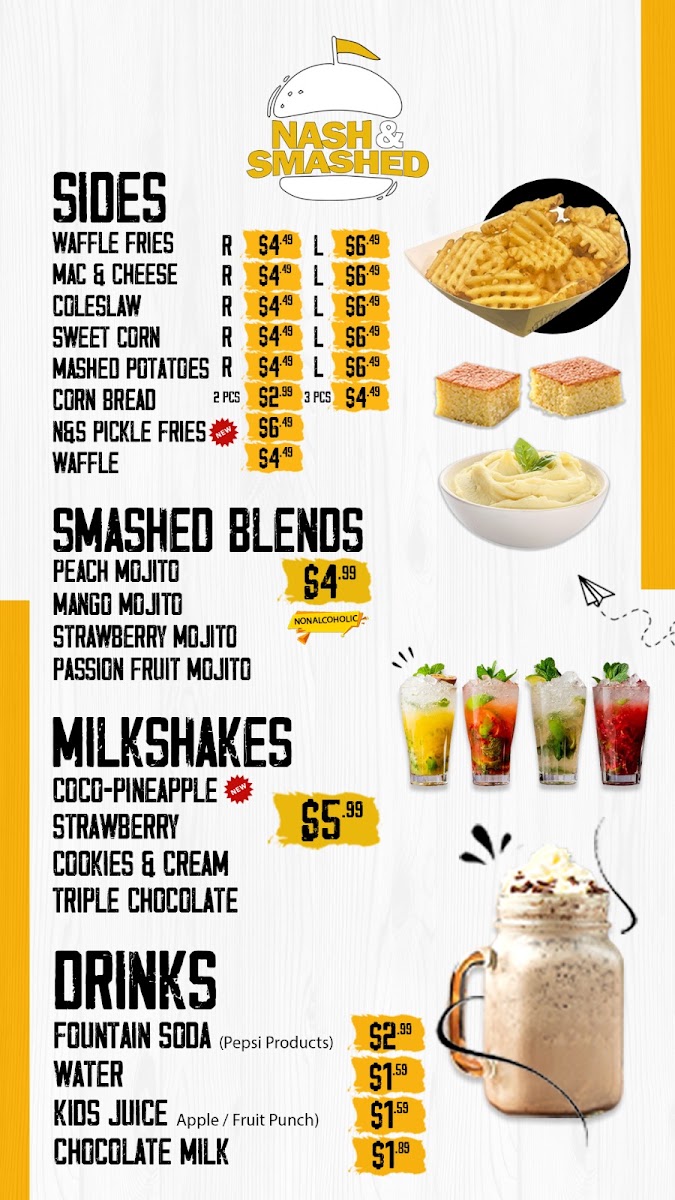 Nash & Smashed menu board