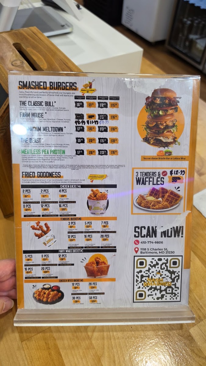 Nash & Smashed menu board