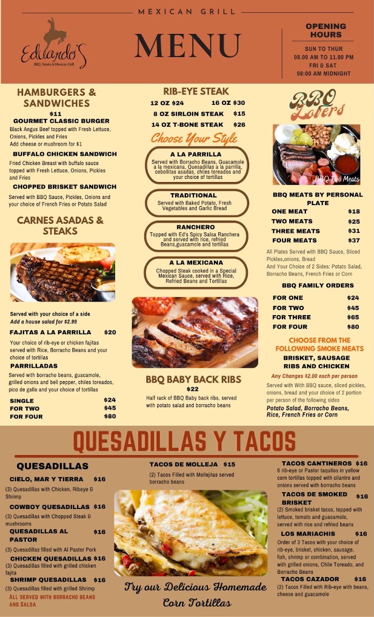 Eduardo's BBQ, Steak & Mexican Grill menu board