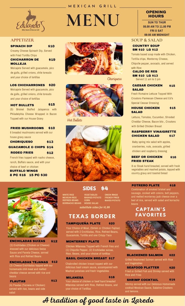 Eduardo's BBQ, Steak & Mexican Grill menu board