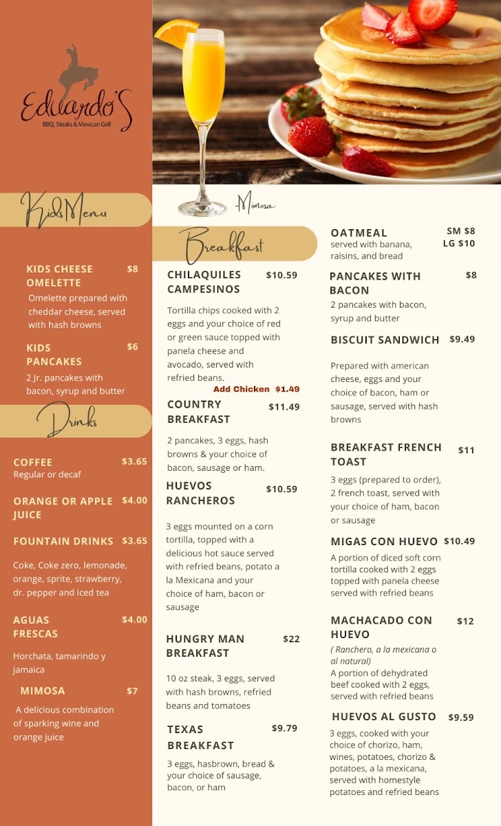 Eduardo's BBQ, Steak & Mexican Grill menu board