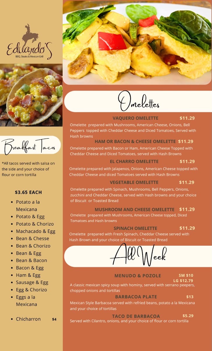 Eduardo's BBQ, Steak & Mexican Grill menu board