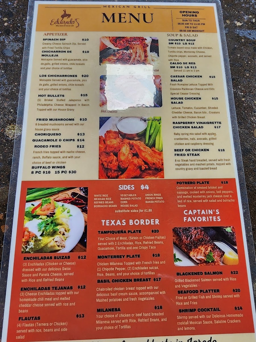 Eduardo's BBQ, Steak & Mexican Grill menu board