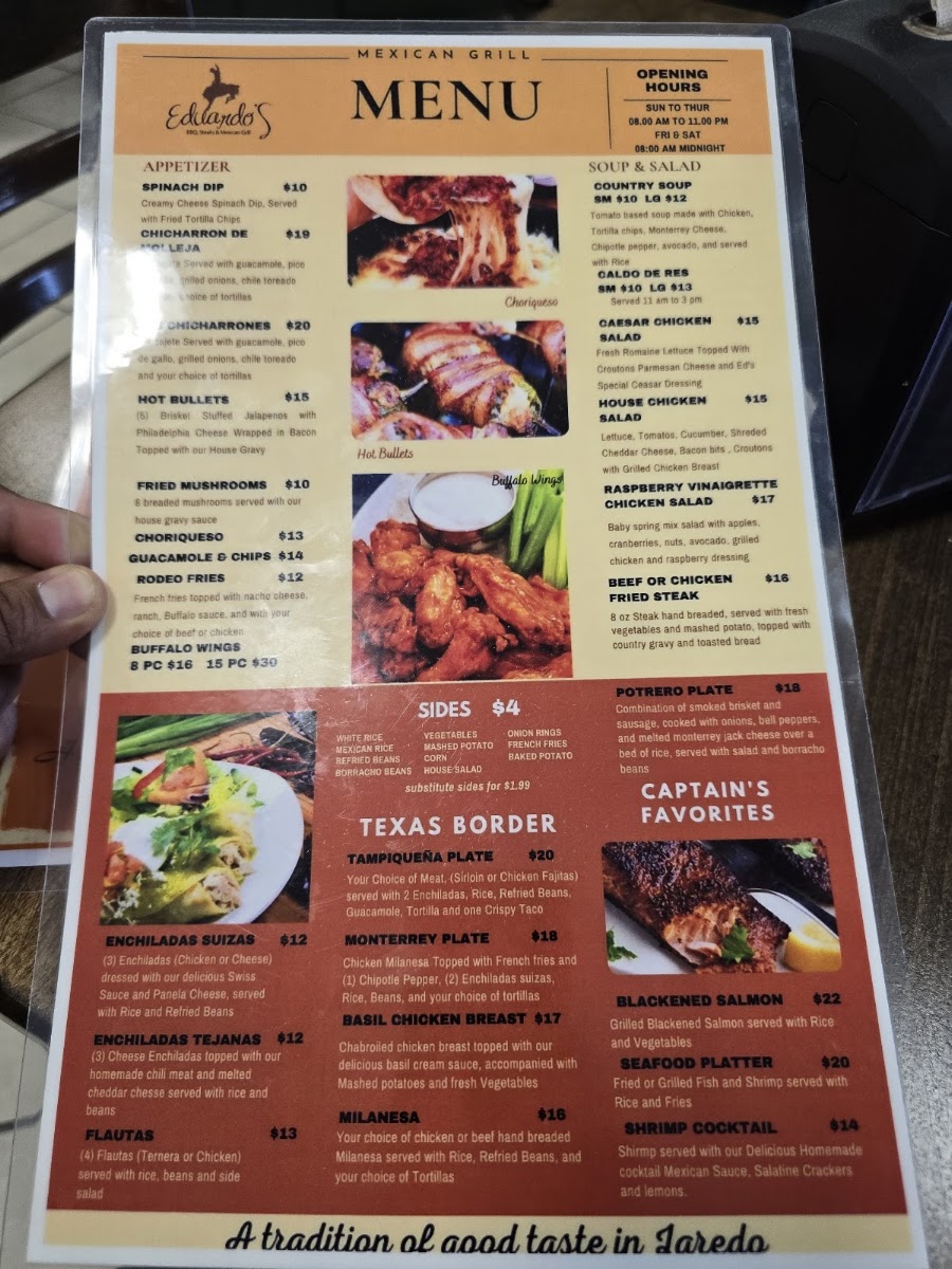 Eduardo's BBQ, Steak & Mexican Grill menu board