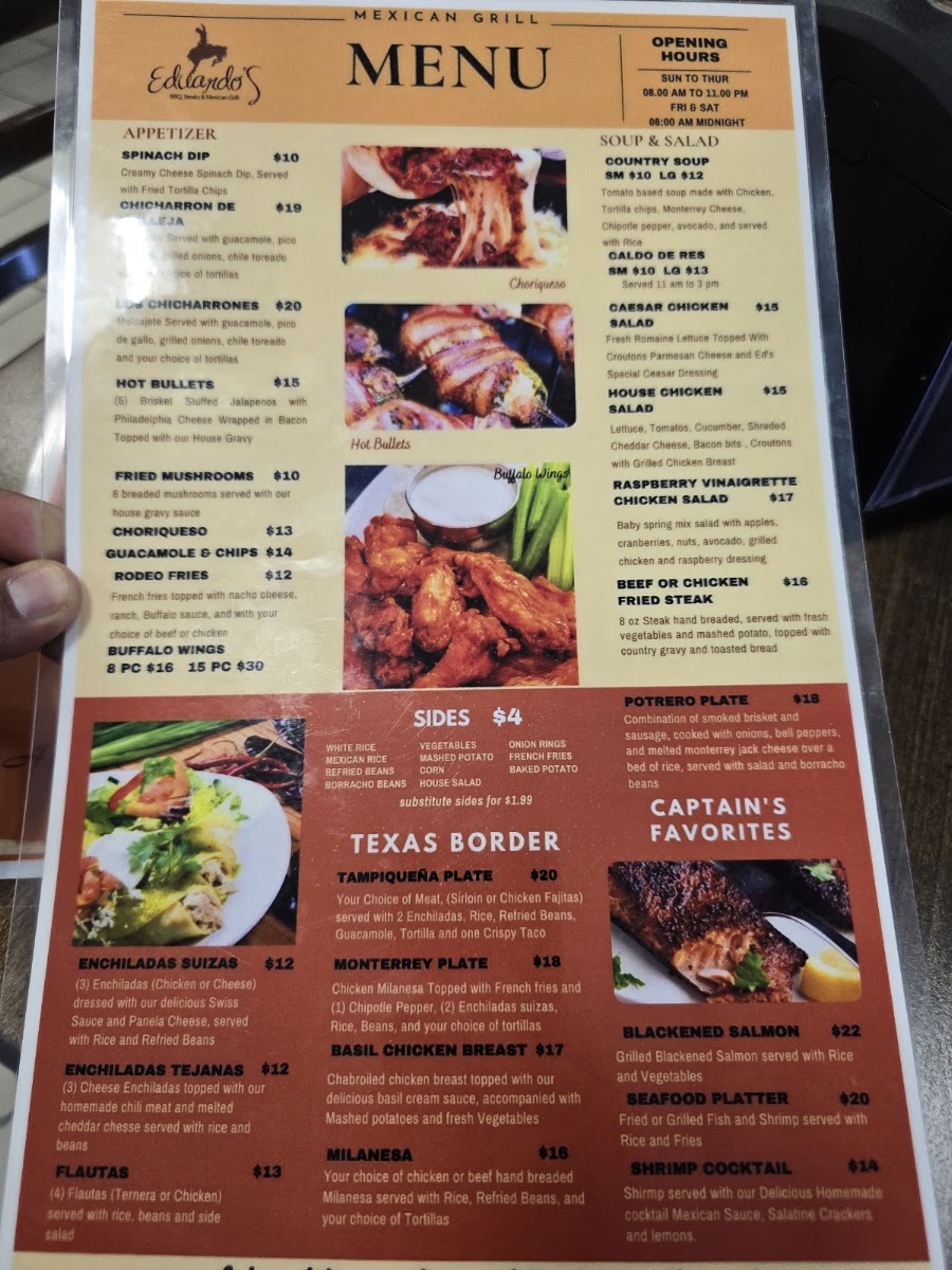 Eduardo's BBQ, Steak & Mexican Grill menu board