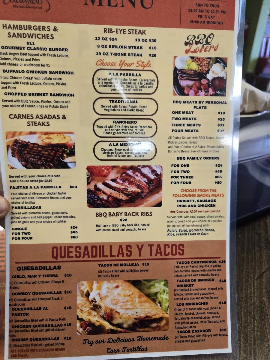 Eduardo's BBQ, Steak & Mexican Grill menu board