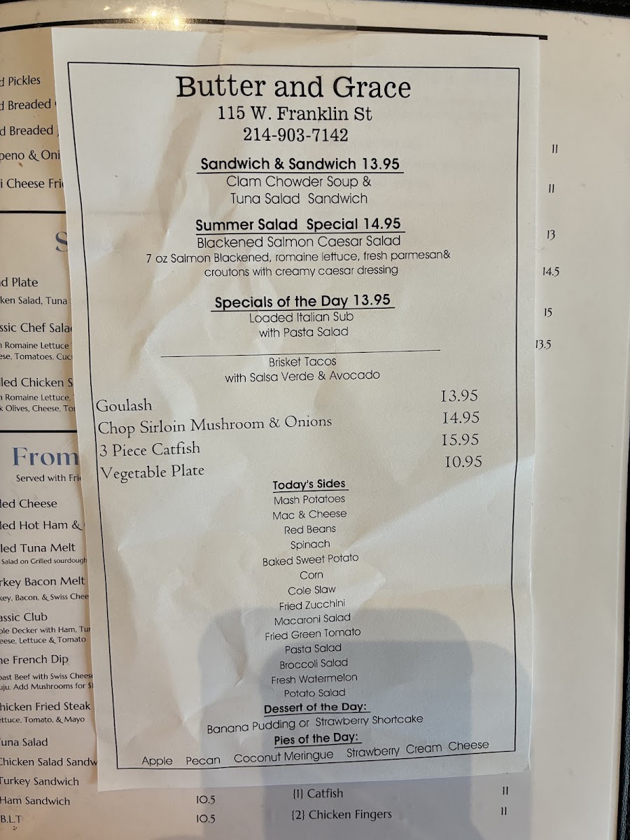 Butter & Grace -The Mini menu board