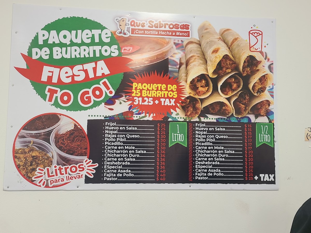 Que Sabrosas menu board