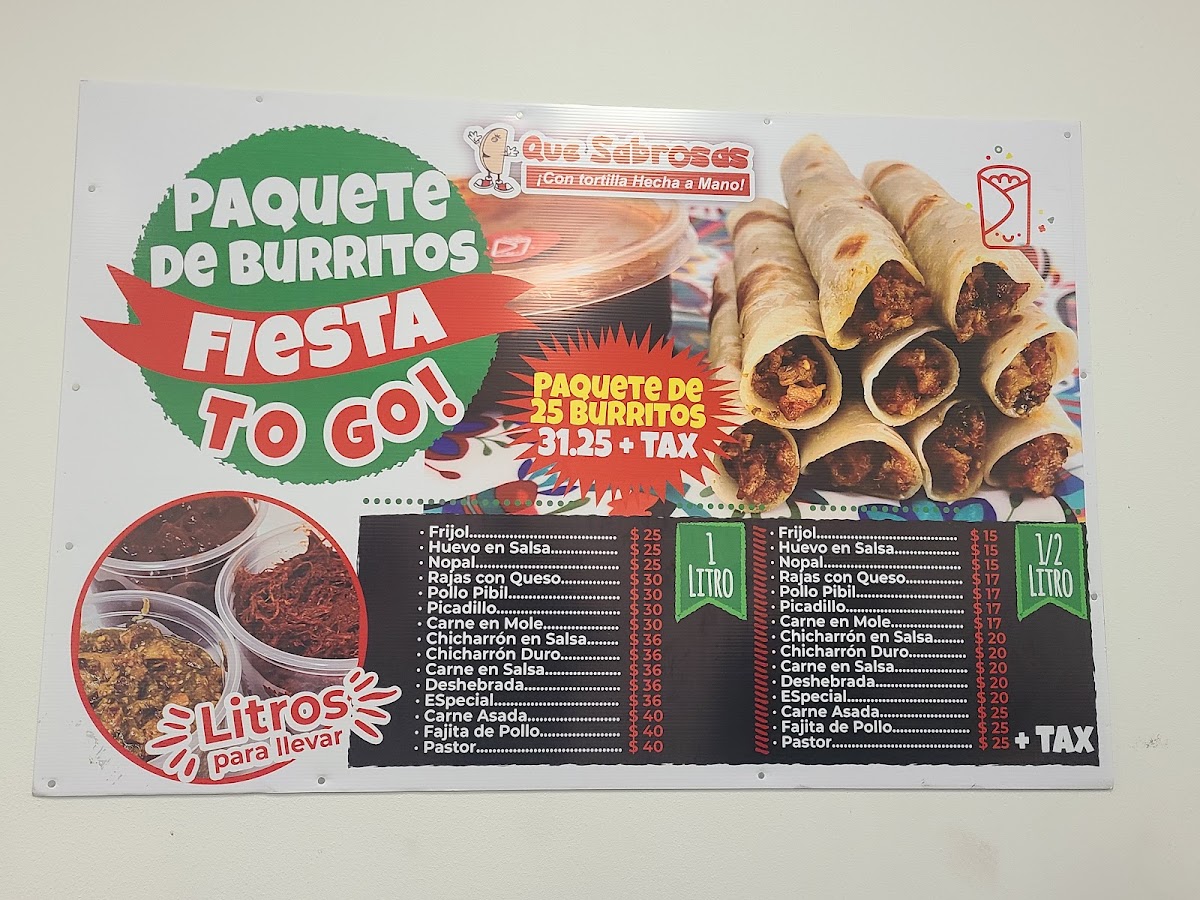 Que Sabrosas menu board