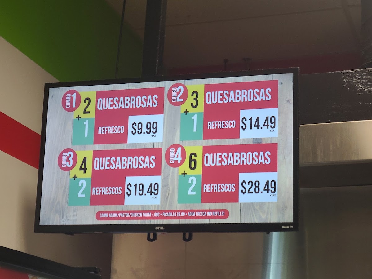 Que Sabrosas menu board