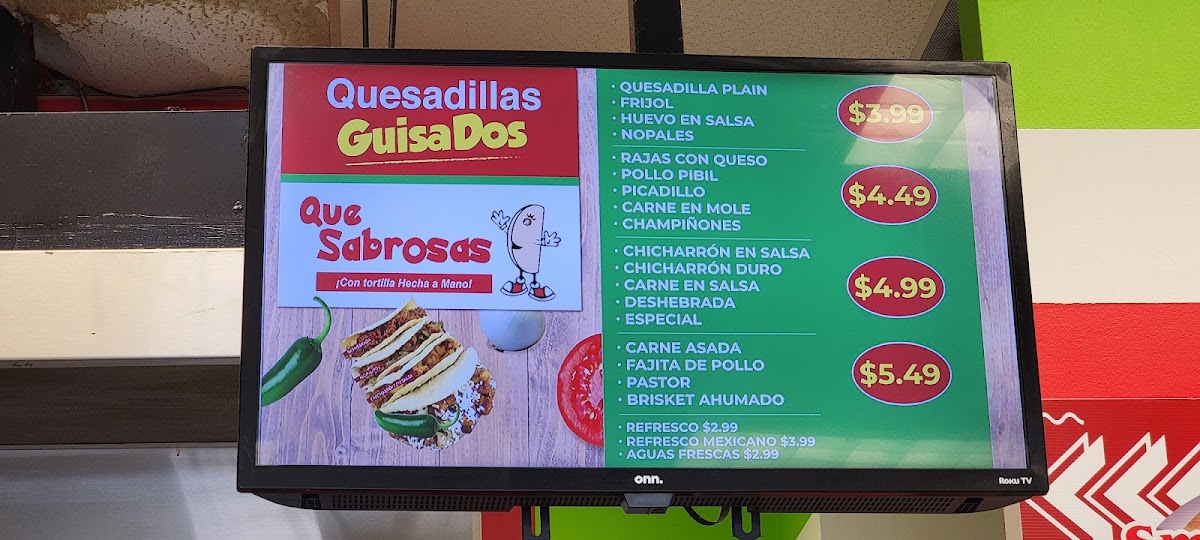 Que Sabrosas menu board