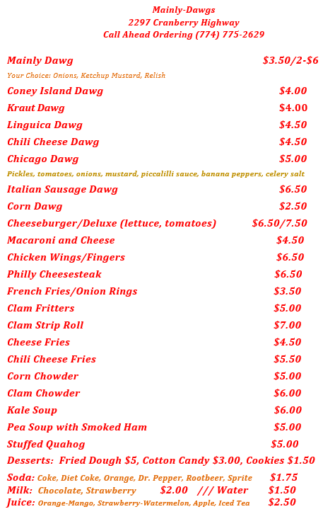 Mainly Dawgs menu board