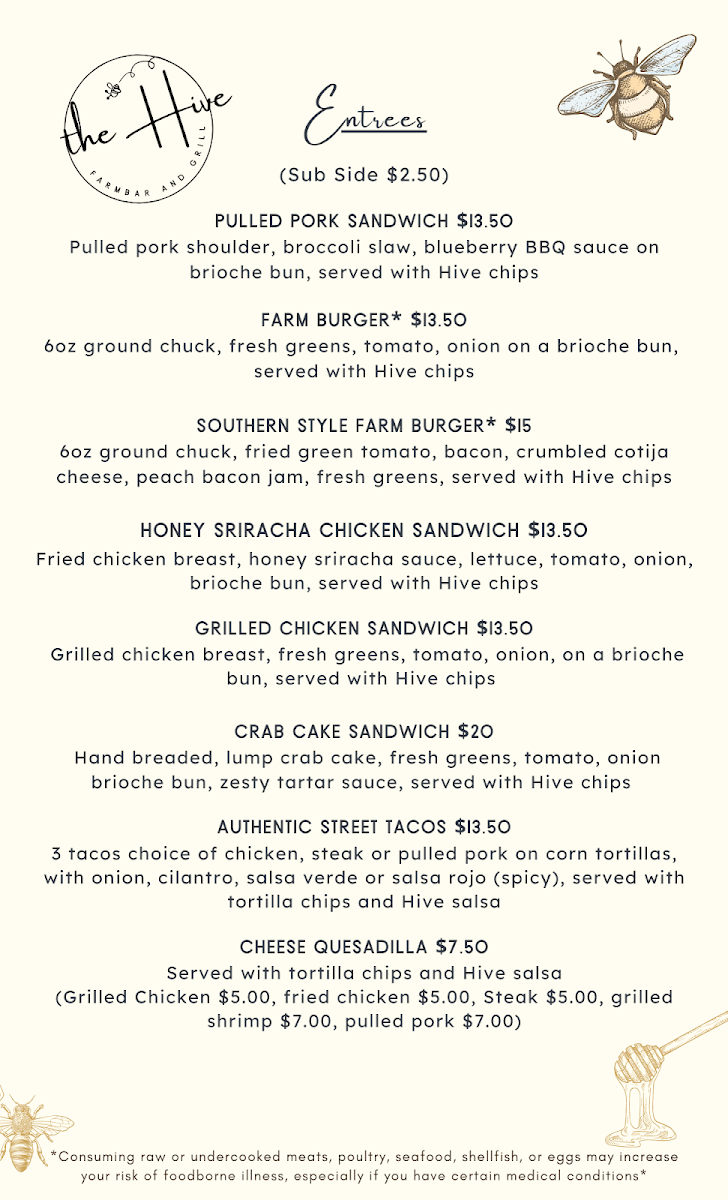The Hive menu board